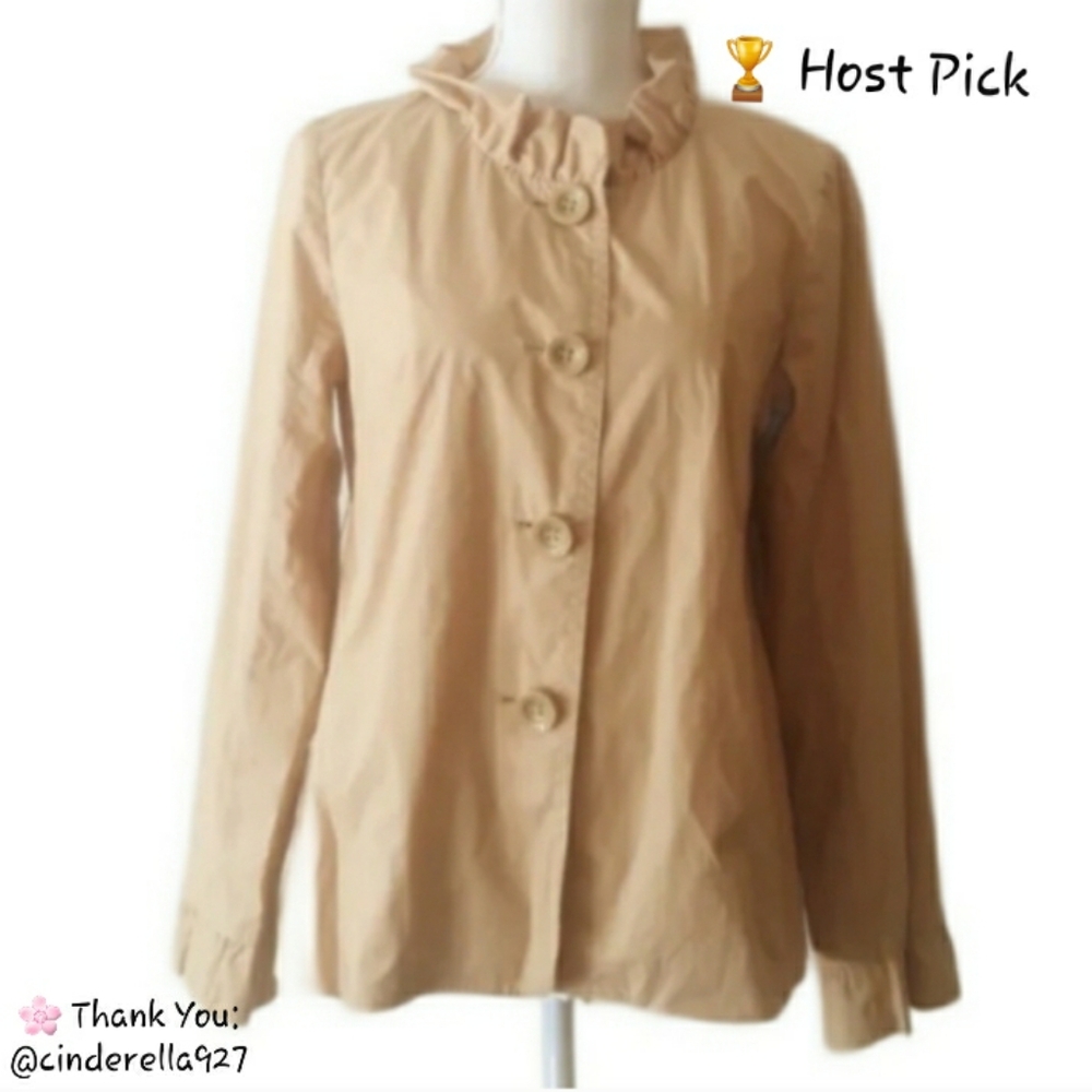 J. Crew Frenchie Ruffle Trench Coat - Size 8 Womens Tan Button Front Coat + Belt